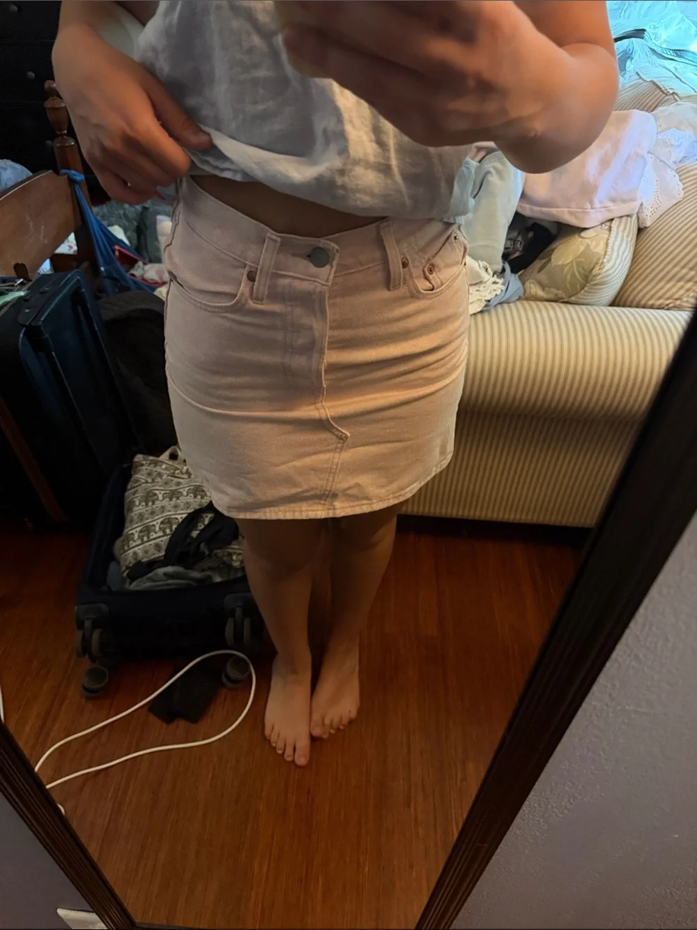 Casual Light Pink Denim A-Line Skirt - Women
